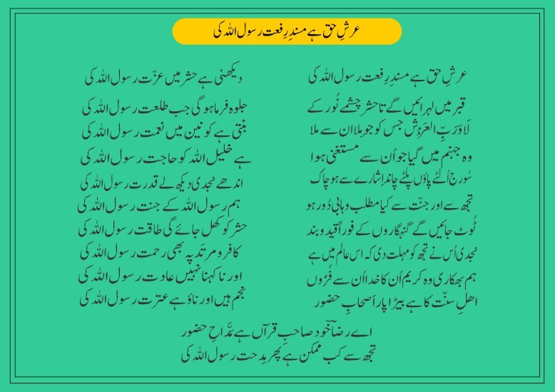 Arsh e Haq Hai Masnad e Rifat Lyrics in Hindi, Urdu & Roman